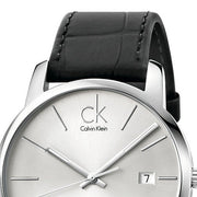  Shop Authentic Calvin Klein City Date Silver Dial Black Leather Strap Watch for Men - K2G2G1C6 - Luxxuri