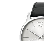  Shop Authentic Calvin Klein City Date Silver Dial Black Leather Strap Watch for Men - K2G2G1C6 - Luxxuri