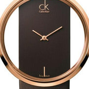  Shop Authentic Calvin Klein Glam Transparent Dial Brown Leather Strap Watch for Women - K9423303 - Luxxuri