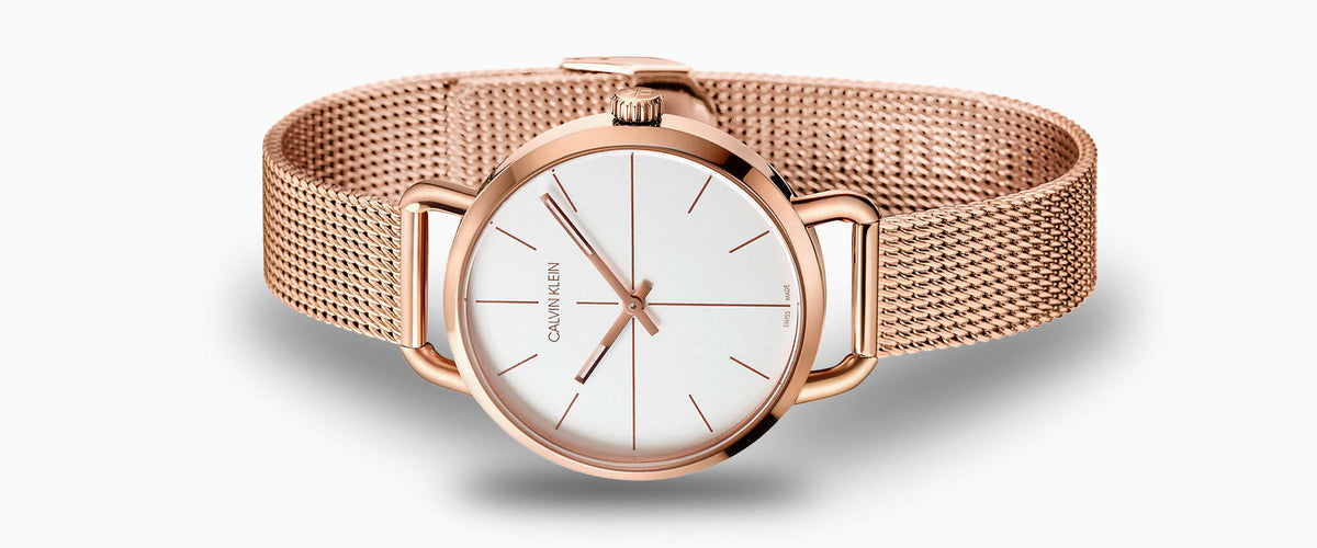  Shop Authentic Calvin Klein Even White Dial Rose Gold Mesh Bracelet Watch for Women - K7B23626 - Luxxuri