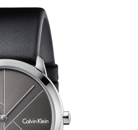  Shop Authentic Calvin Klein Minimal Grey Dial Black Leather Strap Watch for Men - K3M221C3 - Luxxuri
