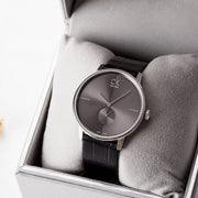  Shop Authentic Calvin Klein Accent Black Dial Black Leather Strap Watch for Men - K2Y211C3 - Luxxuri