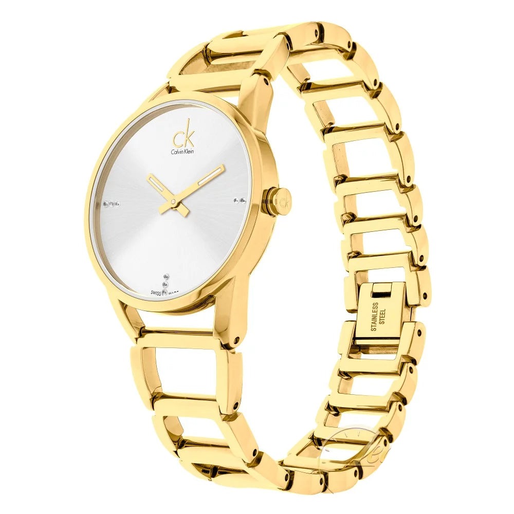  Shop Authentic Calvin Klein Stately White Dial Gold Steel Strap Watch for Women - K3G2352W - Luxxuri