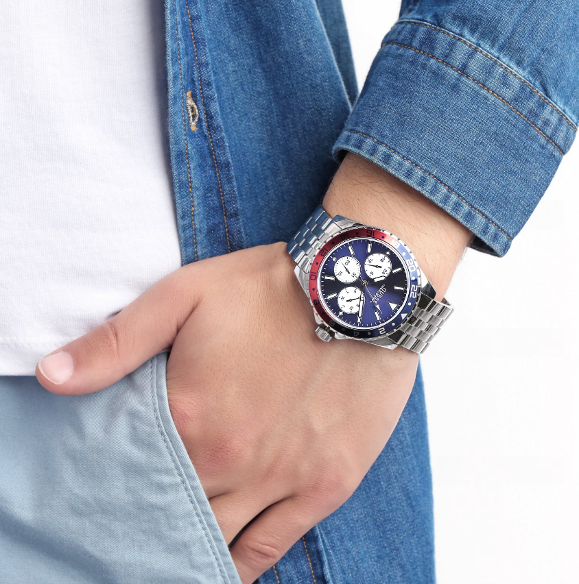  Shop Authentic Guess Odyssey Multifunction Blue Dial Silver Steel Strap Watch For Men - W1107G2 - Luxxuri