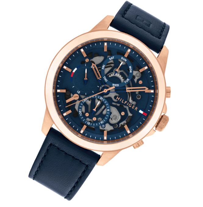  Shop Authentic Tommy Hilfiger Henry Chronograph Quartz Blue Dial Blue Leather Strap Watch For Men - 1710475 - Luxxuri