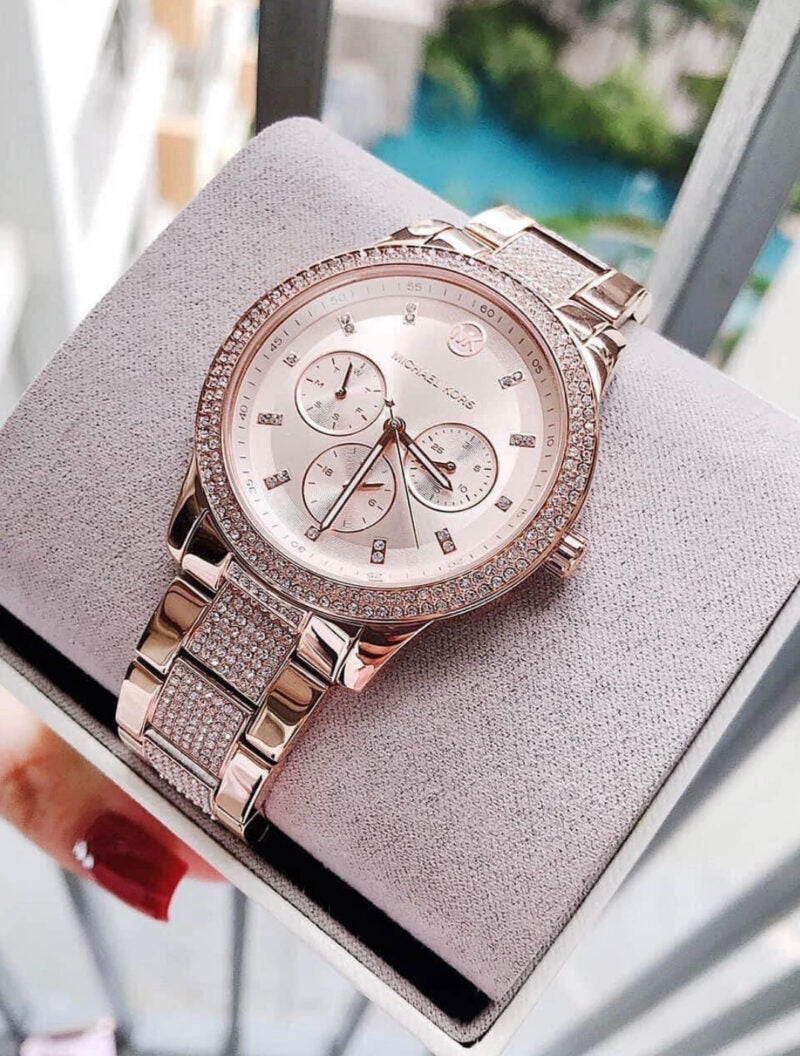  Shop Authentic Michael Kors Tibby Chronograph Crystals Rose Gold Dial Rose Gold Steel Strap Watch For Women - MK6826 - Luxxuri