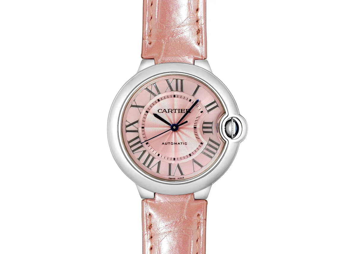  Shop Authentic Cartier Ballon Bleu De Cartier Pink Dial Pink Leather Strap Watch for Women - WSBB0007 - Luxxuri
