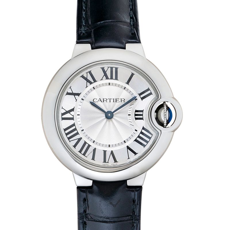 Shop Authentic Cartier Ballon Bleu De Cartier Silver Dial Black Leather Strap Watch for Women - WSBB0034 - Luxxuri