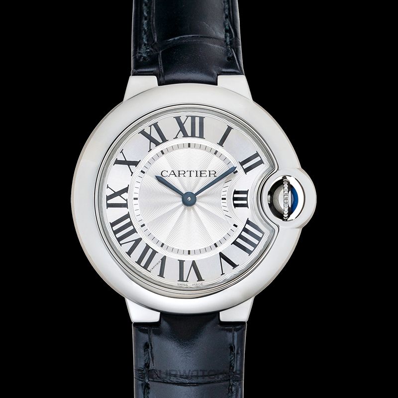  Shop Authentic Cartier Ballon Bleu De Cartier Silver Dial Black Leather Strap Watch for Women - WSBB0034 - Luxxuri
