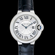  Shop Authentic Cartier Ballon Bleu De Cartier Silver Dial Black Leather Strap Watch for Women - WSBB0034 - Luxxuri