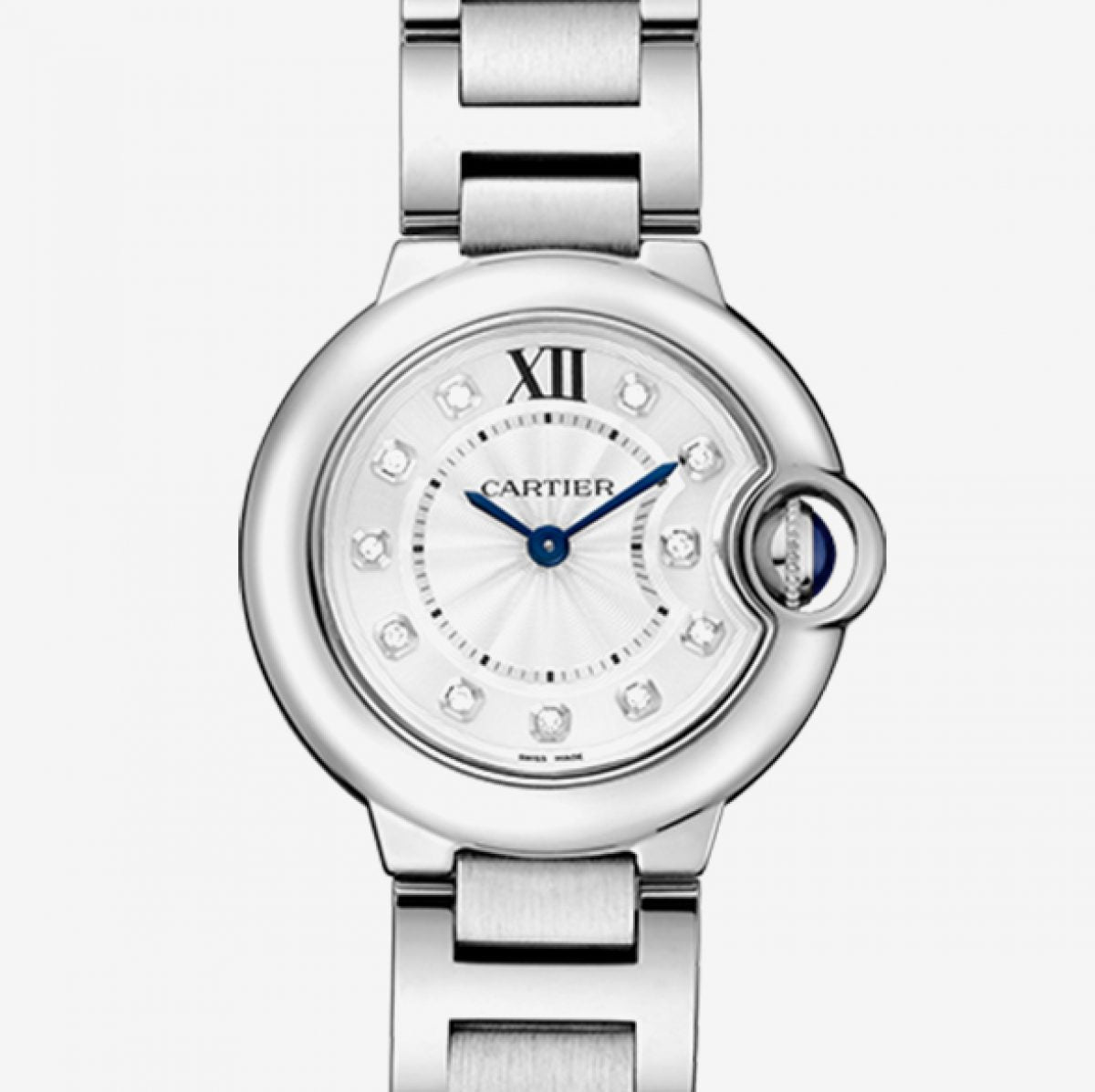  Shop Authentic Cartier Ballon Bleu de Cartier Diamonds Silver Dial Silver Steel Strap Watch for Women - WE902073 - Luxxuri