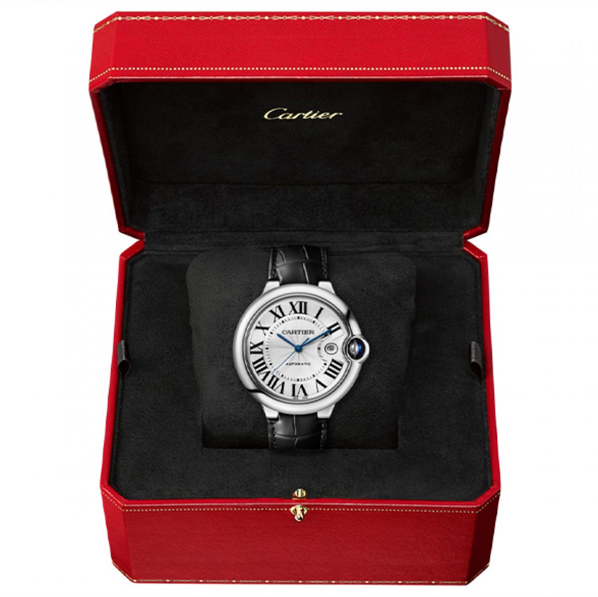  Shop Authentic Cartier Ballon Bleu de Cartier Silver Dial Black Leather Strap Watch for Men - WSBB0026 - Luxxuri
