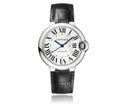  Shop Authentic Cartier Ballon Bleu De Cartier Silver Dial Black Leather Strap Watch for Women - WSBB0028 - Luxxuri