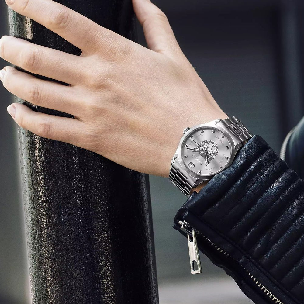 Shop Authentic Gucci G Timeless Silver Dial Silver Steel Strap Watch For Women - YA1264095 - Luxxuri