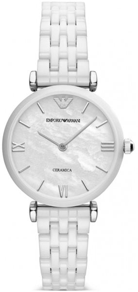  Shop Authentic Emporio Armani Giannti T Bar Quartz Mother of Pearl Dial White Steel Strap Watch For Women - AR1485 - Luxxuri