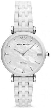  Shop Authentic Emporio Armani Giannti T Bar Quartz Mother of Pearl Dial White Steel Strap Watch For Women - AR1485 - Luxxuri