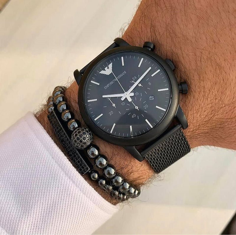  Shop Authentic Emporio Armani Sport Chronograph Black Dial Black Mesh Bracelet Watch For Men - AR1968 - Luxxuri