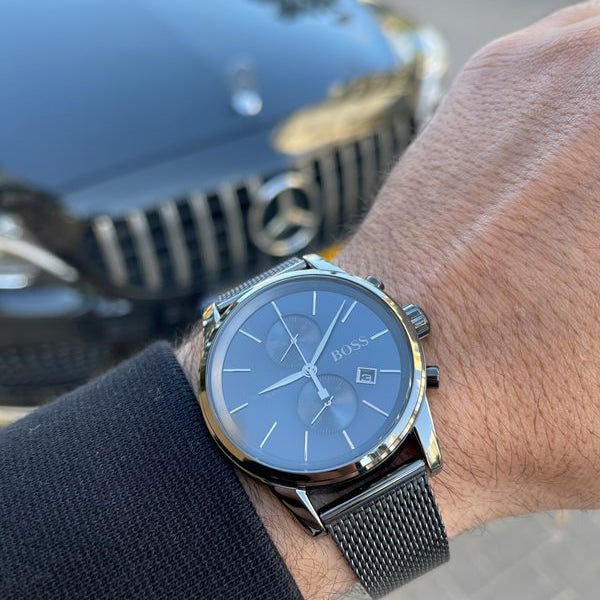  Shop Authentic Hugo Boss Jet Blue Dial Gunmetal Mesh Bracelet Watch for Men  - 1513677 - Luxxuri