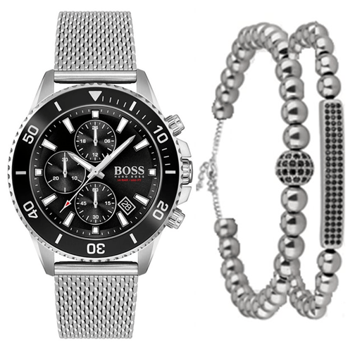  Shop Authentic Hugo Boss Admiral Black Dial Silver Mesh Bracelet Watch for Men - 1513904 - Luxxuri