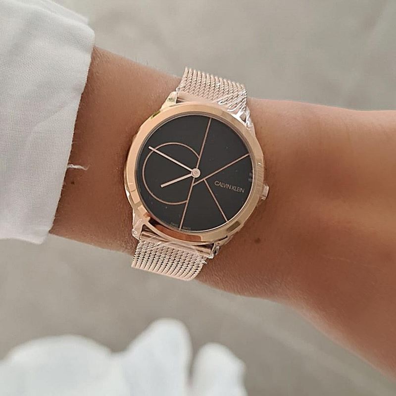  Shop Authentic Calvin Klein Minimal Black Dial Rose Gold Mesh Bracelet Watch for Men - K3M22621 - Luxxuri