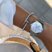  Shop Authentic Calvin Klein Minimal Silver Dial Silver Mesh Bracelet Watch for Women - K3M2212Z - Luxxuri