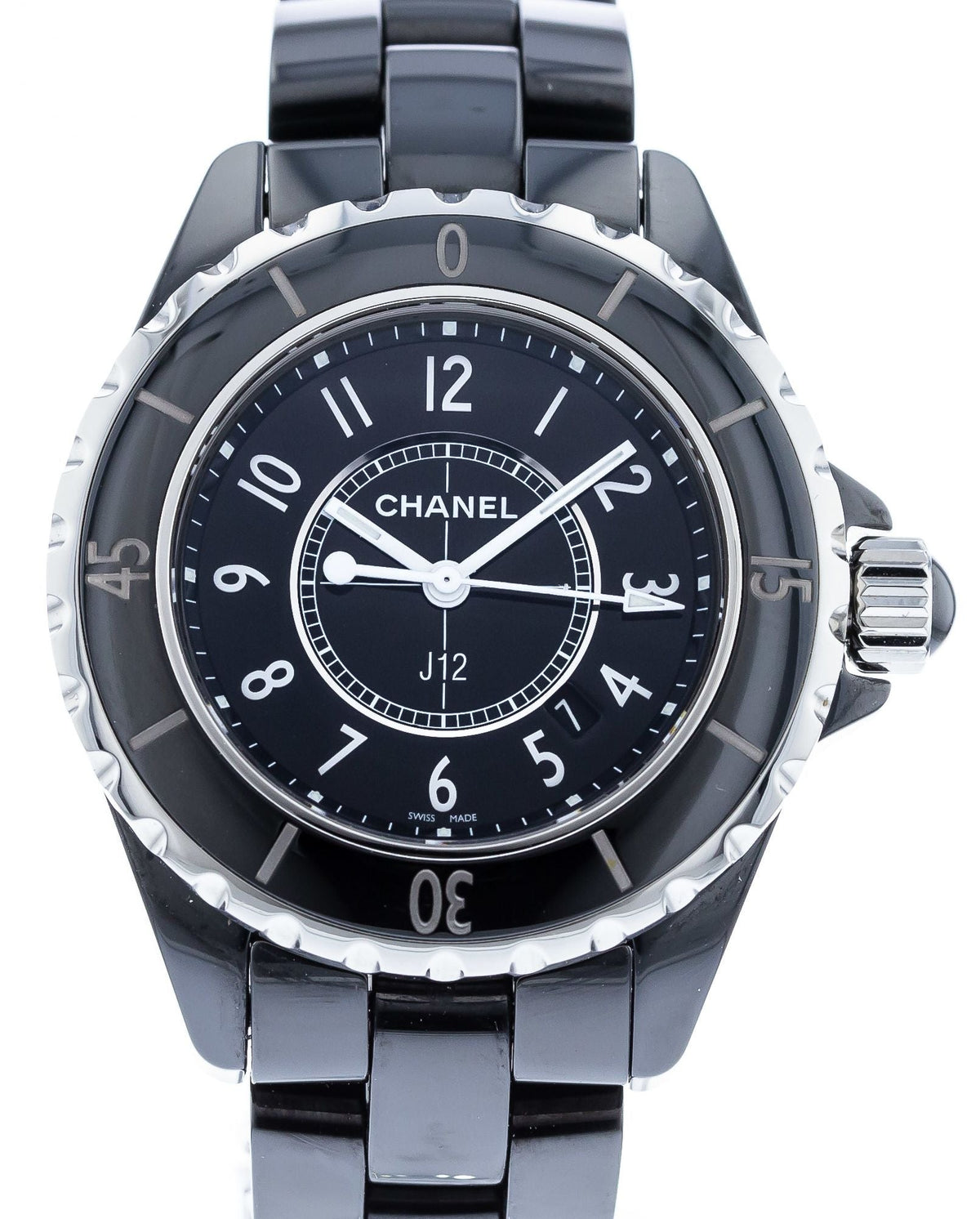  Shop Authentic Chanel J12 Quartz Ceramic Black Dial Black Steel Strap Watch for Women - J12 H0682 - Luxxuri