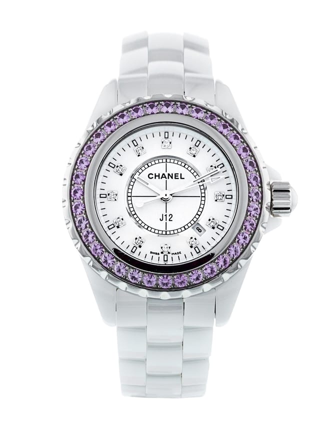  Shop Authentic Chanel J12 Sapphire Bezel Ceramic White Dial White Steel Strap Watch for Women - J12 H2010 - Luxxuri