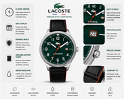 Lacoste Continental Green Dial Black Leather Strap Watch for Men - 2011019