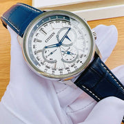  Shop Authentic Citizen Eco Drive Calendrier White Dial Blue Leather Strap Watch For Men - BU2020-11A - Luxxuri