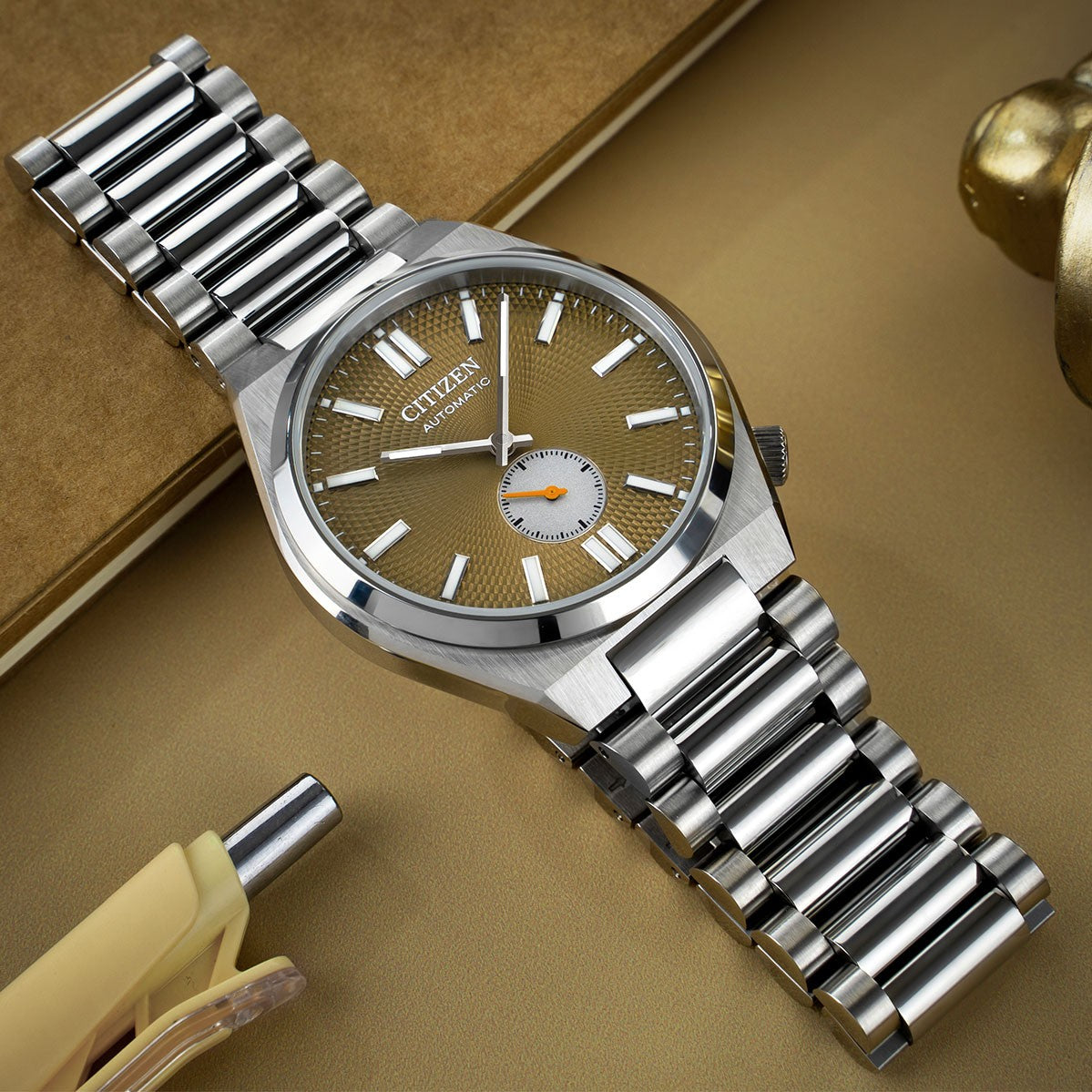  Shop Authentic Citizen Tsuyosa Automatic Titanium Yellow Dial Silver Steel Strap Watch For Men - NK5010-51X - Luxxuri