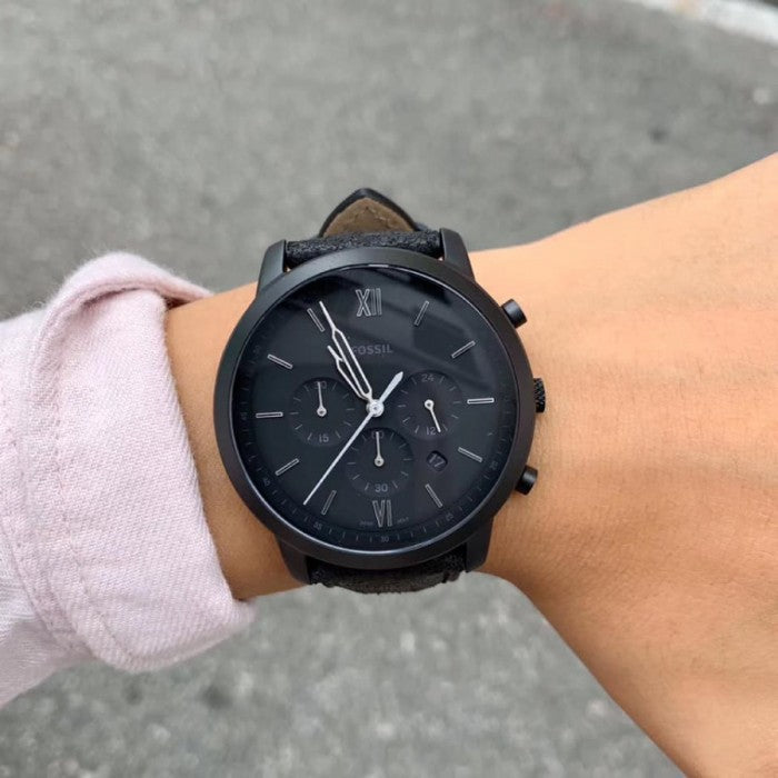 Shop Authentic Fossil Neutra Chronograph Black Dial Black Leather Strap Watch for Men - FS5503 - Luxxuri