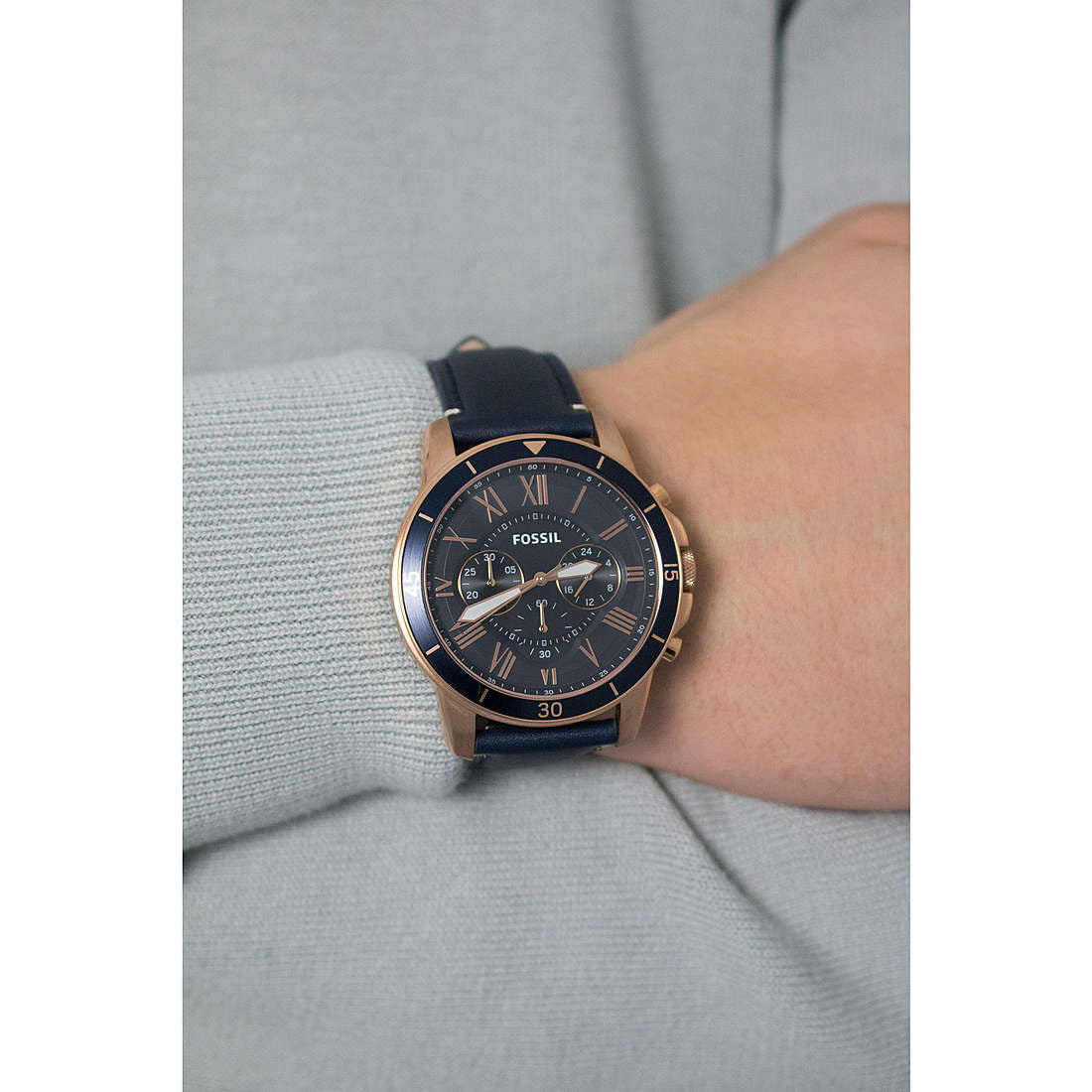  Shop Authentic Fossil Grant Sport Chronograph Blue Dial Blue Leather Strap Watch for Men - FS5237 - Luxxuri