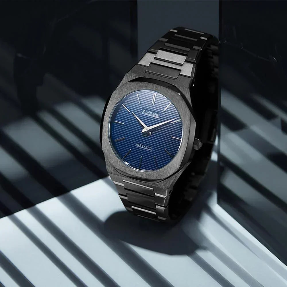 D1 Milano Ultra Thin Blue Dial Gray Steel Strap Watch for Men - D1-UTBJ12