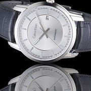  Shop Authentic Calvin Klein Infinity Silver Dial Black Leather Strap Watch for Men - K5S341C6 - Luxxuri