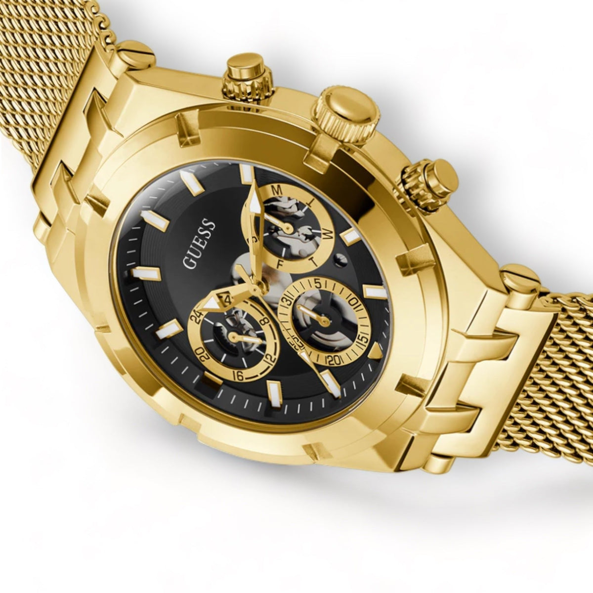  Shop Authentic Guess Continental Chronograph Black Dial Gold Mesh Strap Watch For Men - GW0582G2 - Luxxuri