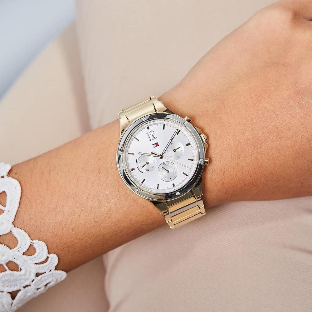  Shop Authentic Tommy Hilfiger Eve Chronograph Quartz White Dial Gold Steel Strap Watch For Women - 1782278 - Luxxuri