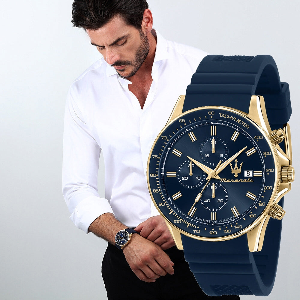  Shop Authentic Maserati SFIDA Chronograph Blue Dial Blue Rubber Strap Watch For Men - R8871640004 - Luxxuri