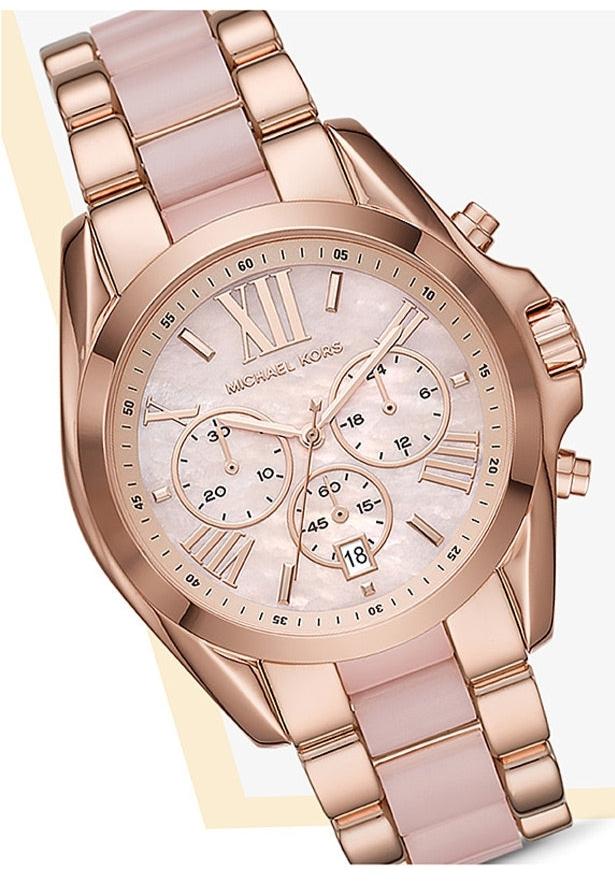  Shop Authentic Michael Kors Bradshaw Chronograph Pink Dial Two Tone Steel Strap Watch For Women - MK6830 - Luxxuri