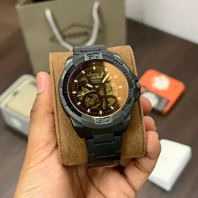  Shop Authentic Fossil Bronson Automatic Skeleton Black Dial Black Steel Strap Watch for Men - ME3256 - Luxxuri