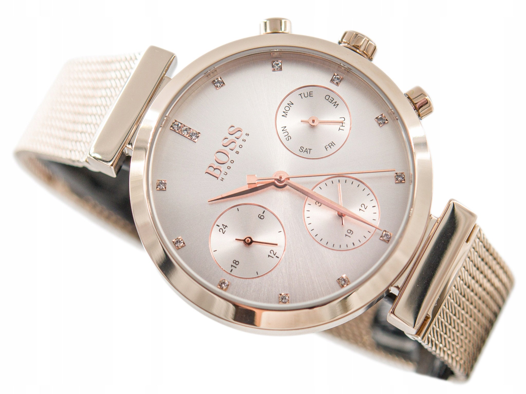 Shop Authentic Hugo Boss Flawless White Dial Gold Mesh Bracelet Watch for Women - 1502553 - Luxxuri
