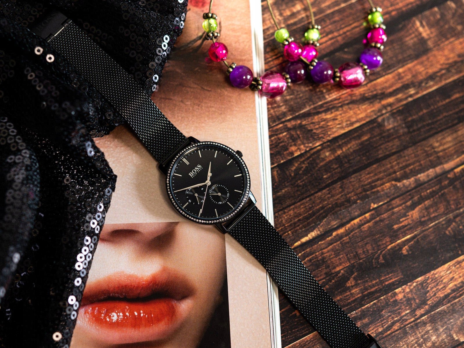  Shop Authentic Hugo Boss Infinity Black Dial Black Mesh Bracelet Watch for Women -1502521 - Luxxuri