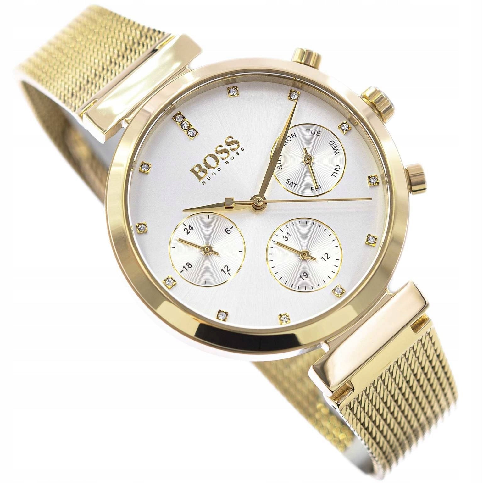  Shop Authentic Hugo Boss Flawless White Dial Gold Mesh Bracelet Watch for Women - 1502552 - Luxxuri