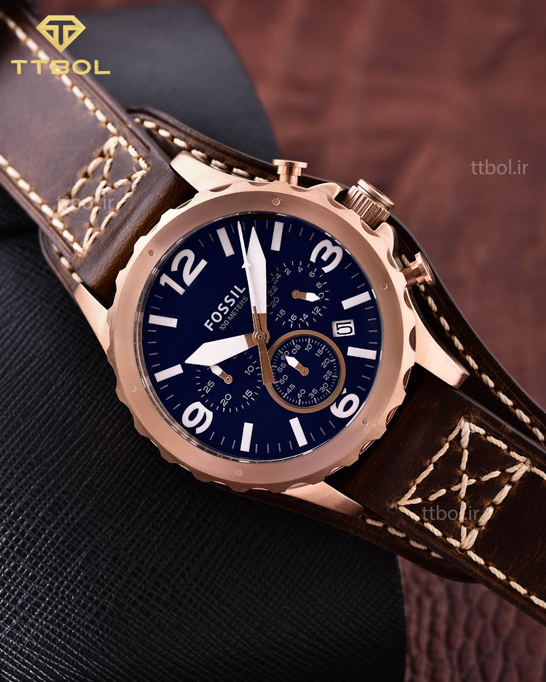  Shop Authentic Fossil Nate Chronograph Blue Dial Brown Leather Strap Watch for Men - JR1505 - Luxxuri