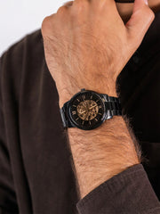  Shop Authentic Fossil Neutra Automatic Skeleton Black Dial Black Steel Strap Watch for Men - ME3183 - Luxxuri