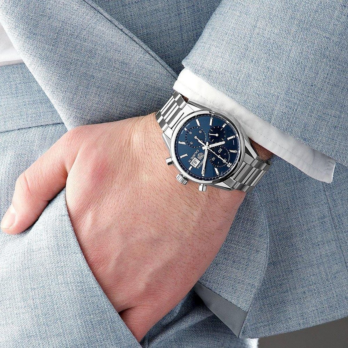  Shop Authentic Tag Heuer Carrera Chronograph 41mm Blue Dial Silver Steel Strap Watch for Men - CBK2112.BA0715 - Luxxuri