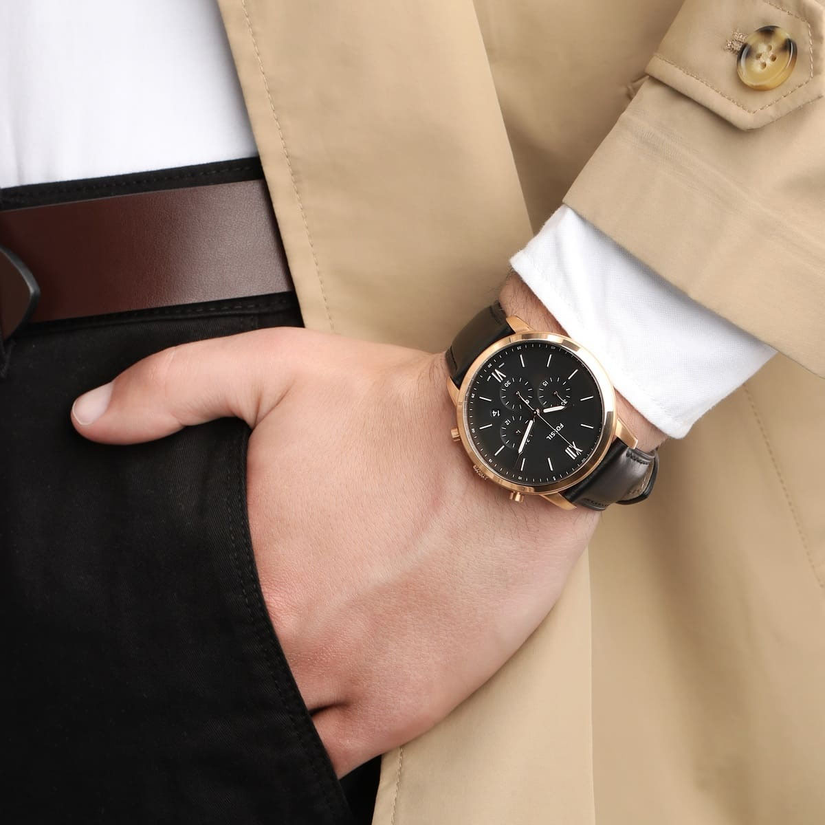  Shop Authentic Fossil Neutra Chronograph Black Dial Black Leather Strap Watch for Men - FS5381 - Luxxuri