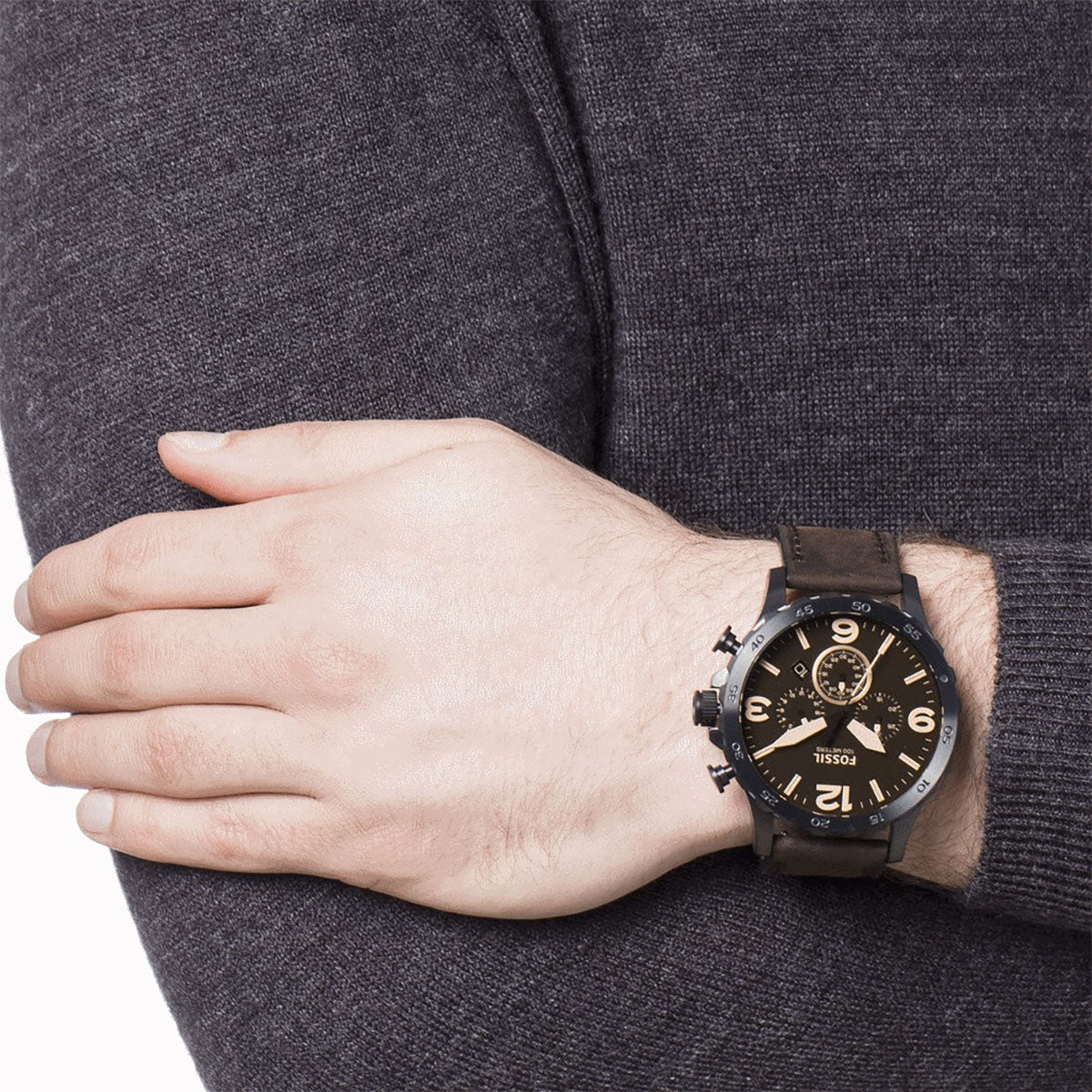  Shop Authentic Fossil Nate Chronograph Brown Dial Brown Leather Strap Watch for Men - JR1487 - Luxxuri