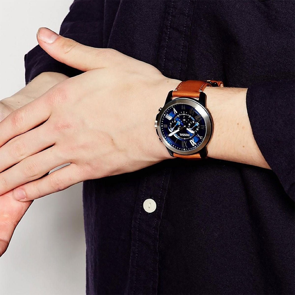  Shop Authentic Fossil Grant Chronograph Blue Dial Brown Leather Strap Watch for Men - FS5151 - Luxxuri