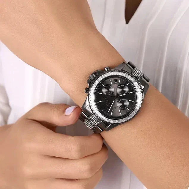  Shop Authentic Michael Kors Everest Chronograph Black Dial Grey Steel Strap Watch For Women - MK6974 - Luxxuri