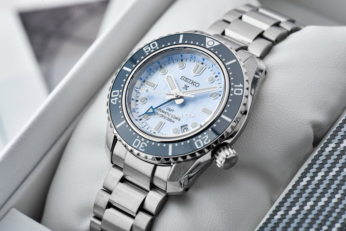  Shop Authentic Seiko Prospex Limited Edition Automatic GMT Glacier Blue Dial Silver Steel Strap Watch For Men - SPB385J1 - Luxxuri